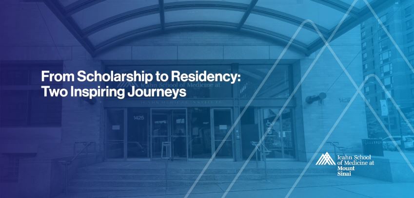 screen with blue background and a title: From Scholarships to Residency: Two Inspiring Journeys