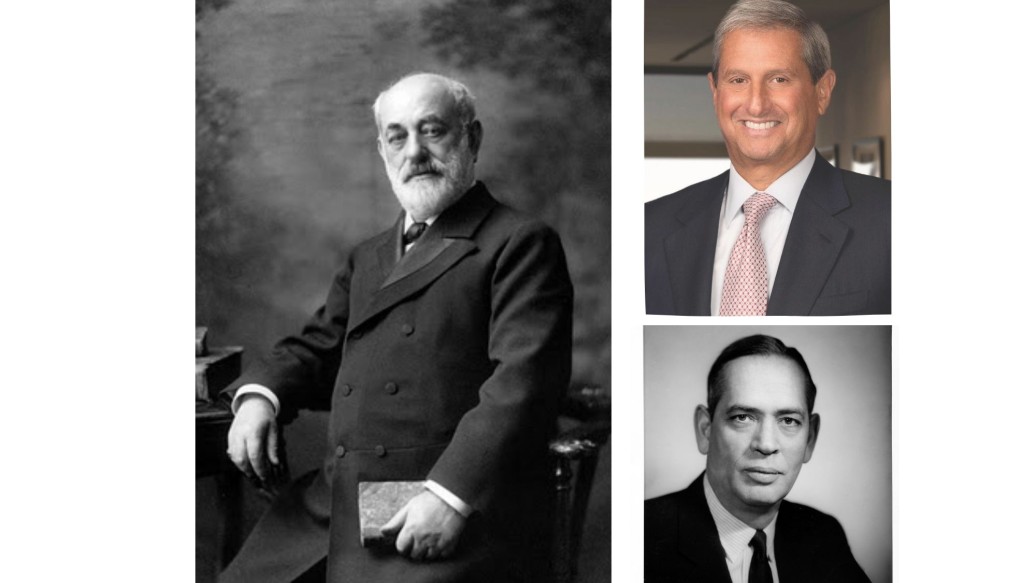 Photo collage of Marcus Goldman 1800's; Richard Friedman 2020's; Gustave Levy mid 1900's