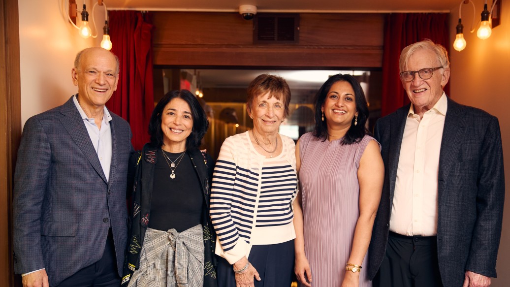 Donors Judith and Stewart Colton with Eric Nestler, Miriam Merad and Shruti Naik
