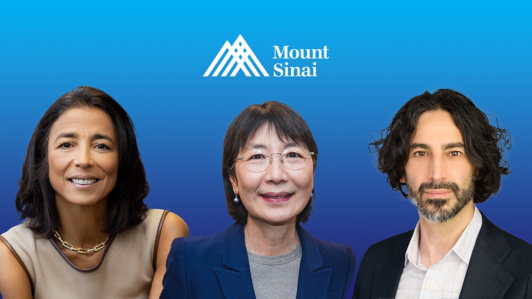 Drs. Merad, Kim-Schluger and Brown headshots against blue background