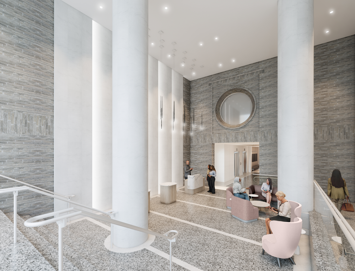 A rendering of the future lobby of the Rowan Center