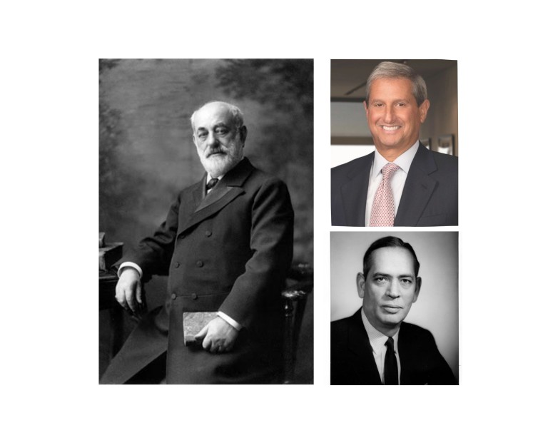 Photo collage of Marcus Goldman 1800's; Richard Friedman 2020's; Gustave Levy mid 1900's
