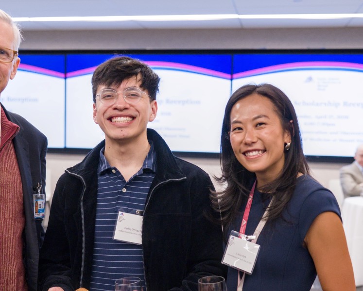 Dr. Evan Flatow with scholarship students Mr. Ortega Rios and Ms. Park